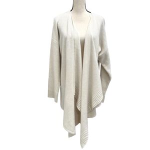 DKNY CREAM CASHMERE OPEN FRONT WATERFALL DRAPED CARDIGAN